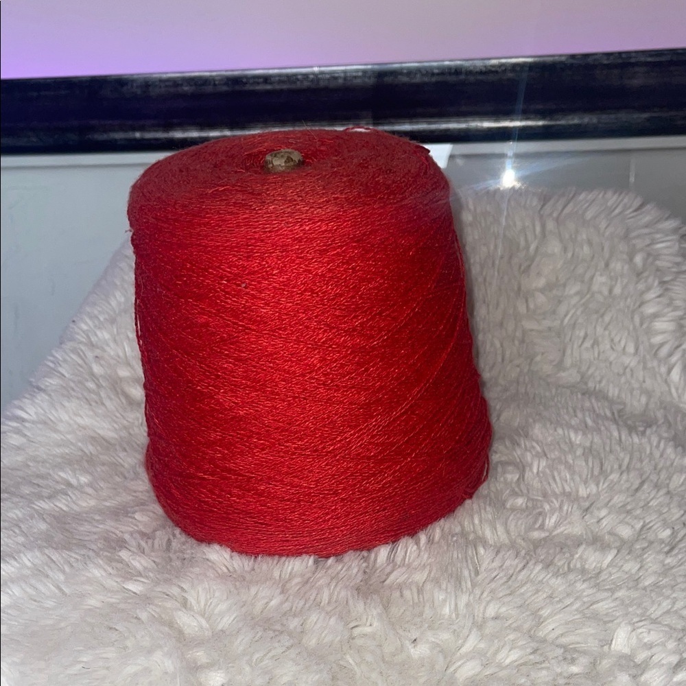 Vintage 100% cotton Vibrant Red Yarn Spool for crafting